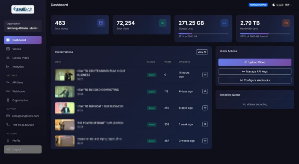 Sanghtech Stream — Secure Video Hosting & Management Dashboard