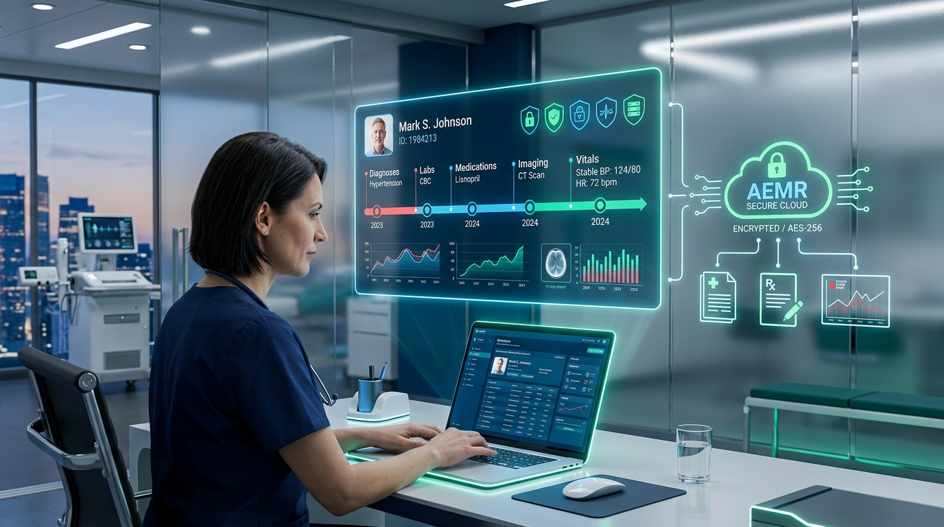 Electronic Medical Records EMR Timeline with Encrypted Cloud Sync in Clinic Management