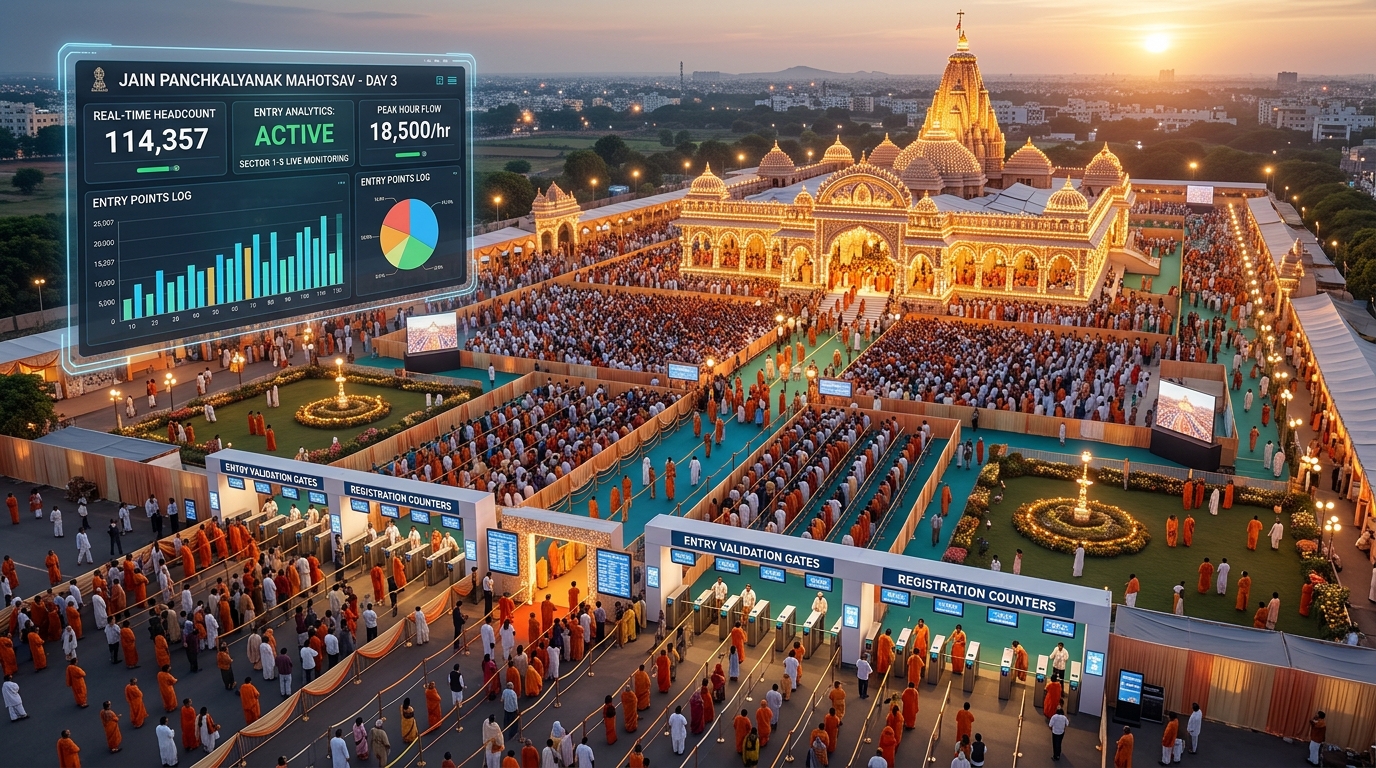 Grand Religious Festival Pavilion with Real-Time Crowd Headcount Analytics Dashboard
