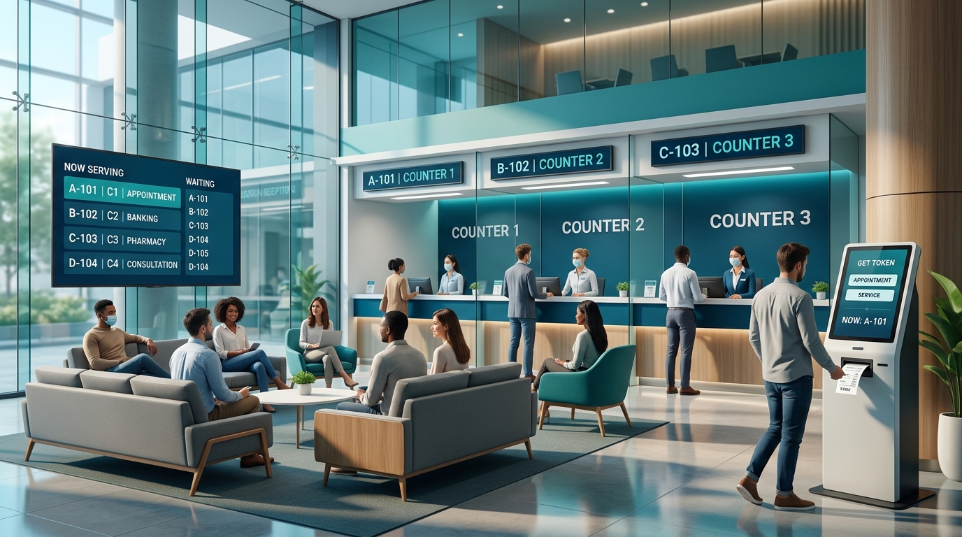 Multi-Counter Token Queue Management System in Hospital and Bank Lobby